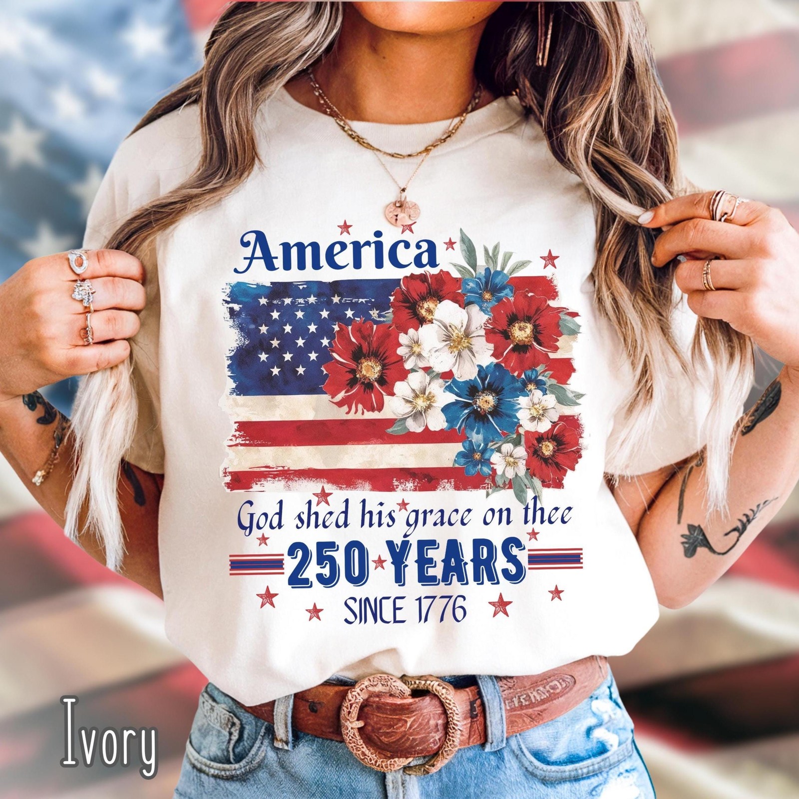 America 250 Years Flag Floral Graphic tshirt, Celebrate 250th Anniversary Patrio
