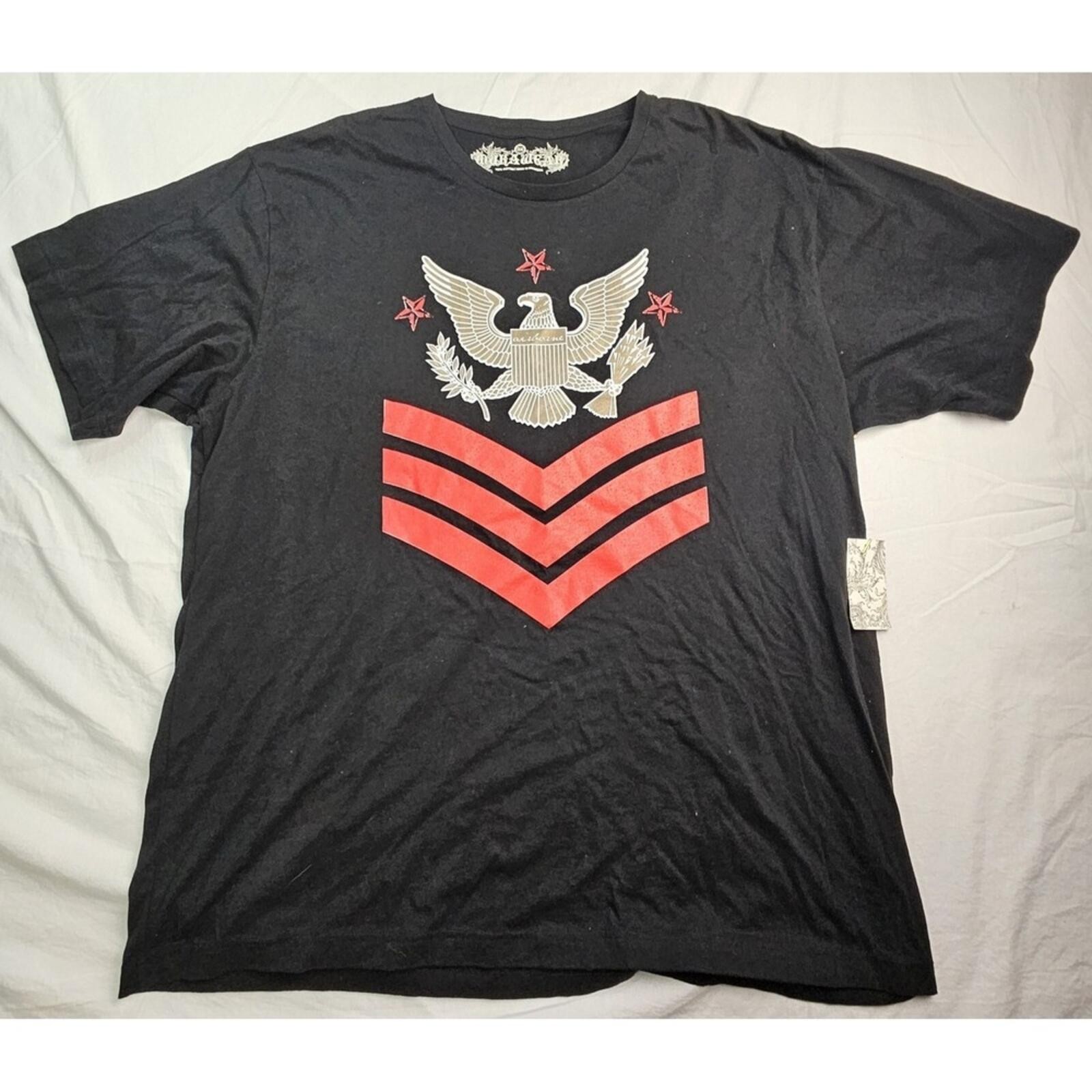 MukaWear Men's 3X T-Shirt NWT Black Eagle Graphic Military Chevron Red Gold Tee gallery
