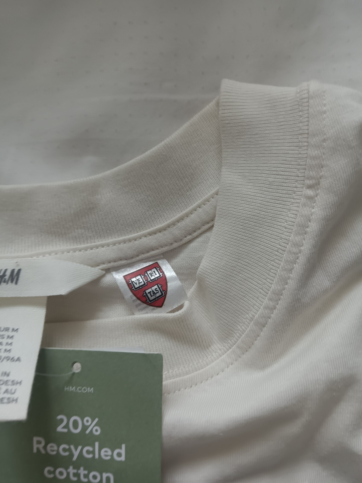 H&M Cream color Cotton Knit Harvard Graphic Logo Crew Neck Short Sleeve Tee gallery