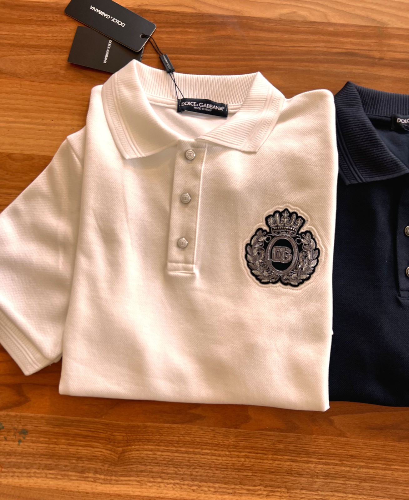 Dolce&Gabbana Men T shirt Pique Cotton Polo Neck Silver Embroidery T-shirt gallery