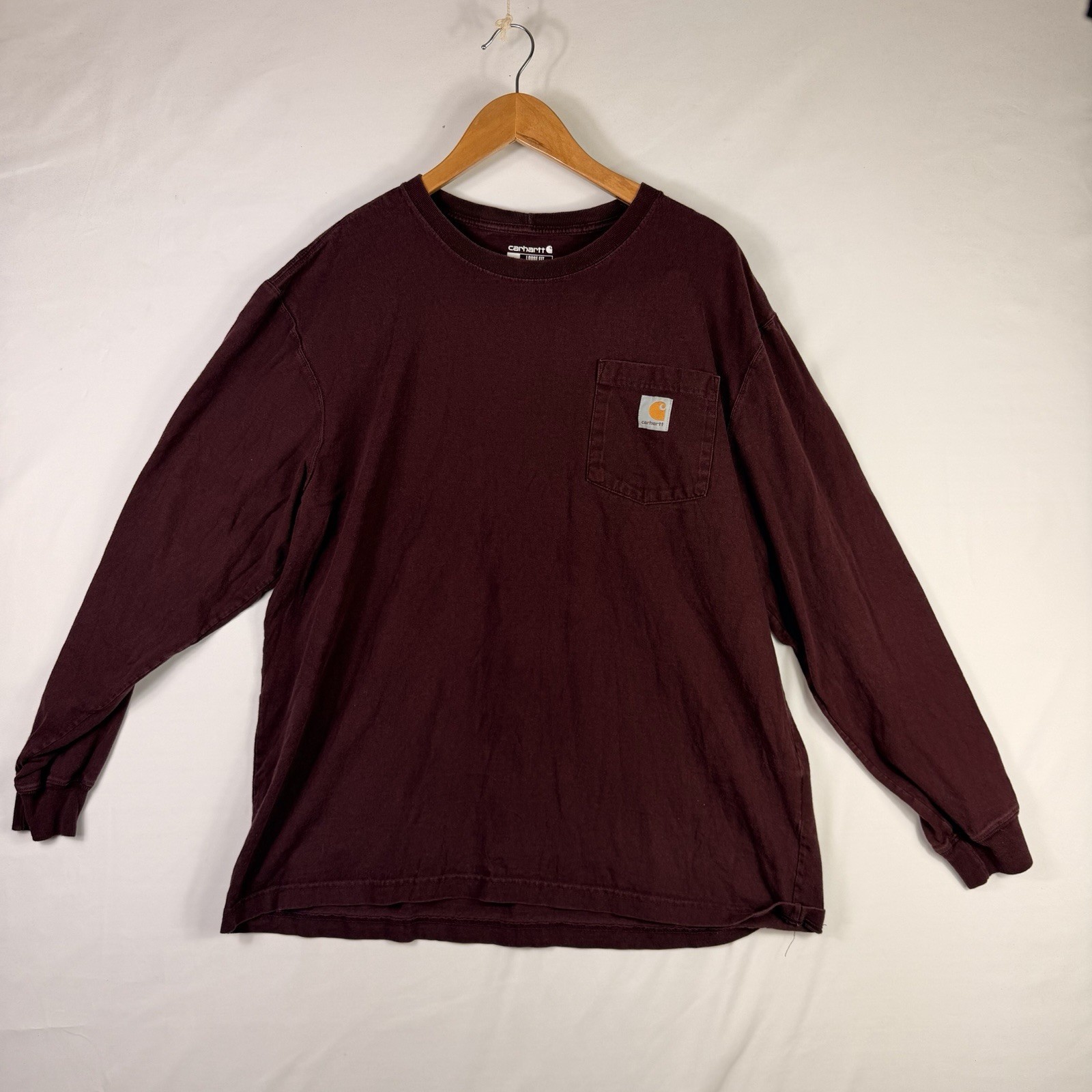 Carhartt Men's Loose Fit L Maroon Pocket Long Sleeve T-Shirt K128 gallery