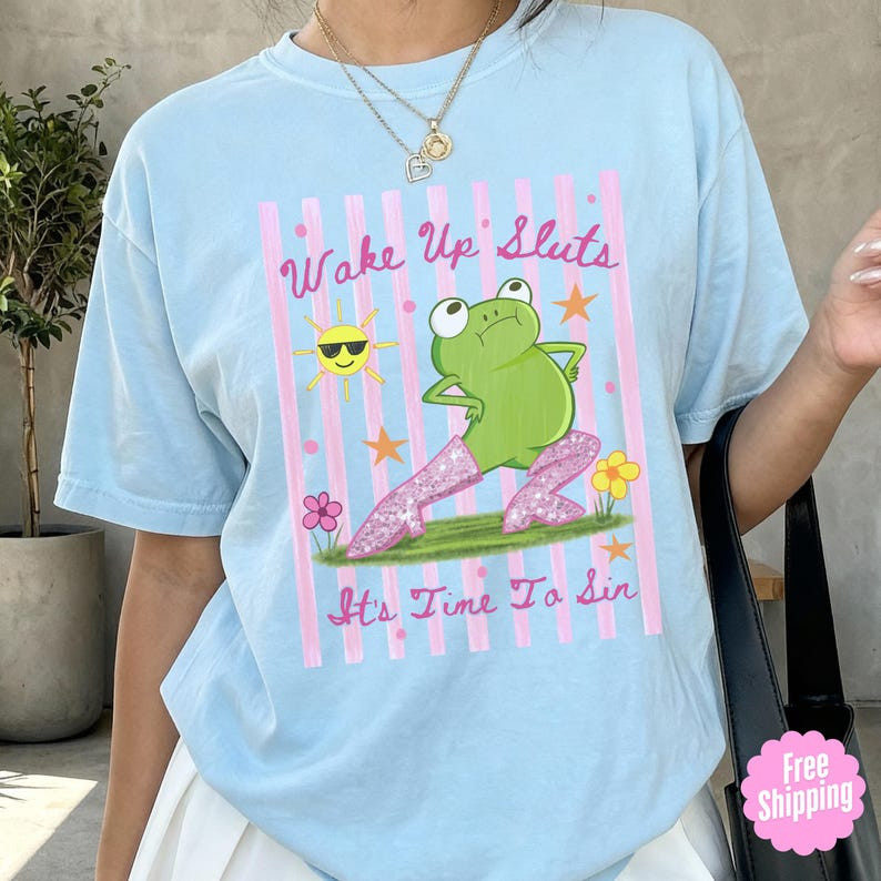 Wake Up Sluts It's Time To Sin Frog Shirt Funny Girls Trip Party Graphic Tee gallery