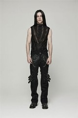 Punk Rave Elastic Splicing Sleeveless Men T-Shirt Spider Mesh Broken Hole Vest