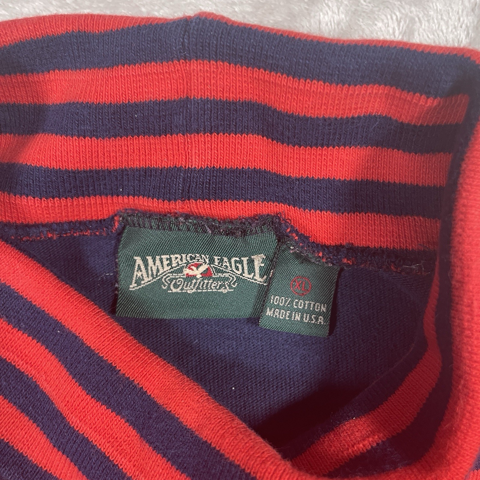 VINTAGE 80s American Eagle Long Sleeve Rugby Red/Blue Striped Turtleneck Mens XL gallery