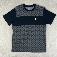 COACH Men’s Signature Monogram Logo Organic Cotton Black Gray Crewneck T Shirt M