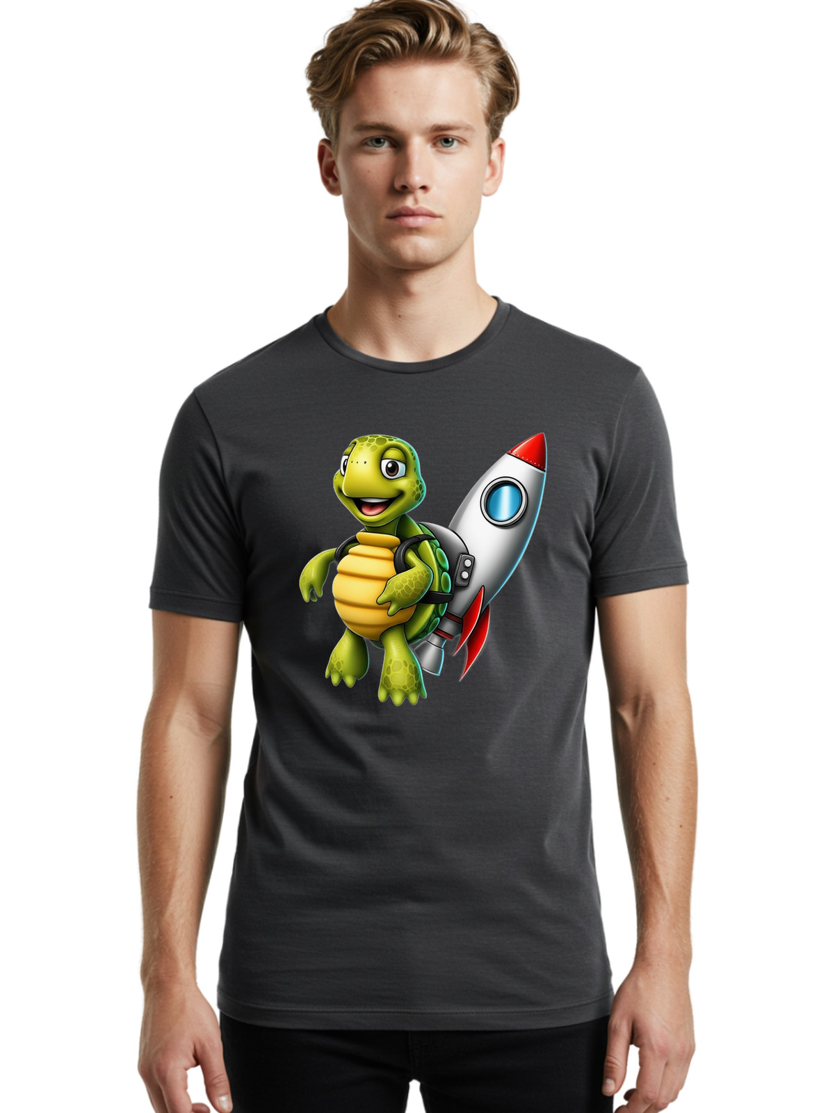 Turtle-With-Rocket-Pack Mens Graphic Tee, 100% Cotton, Casual Summer Wear