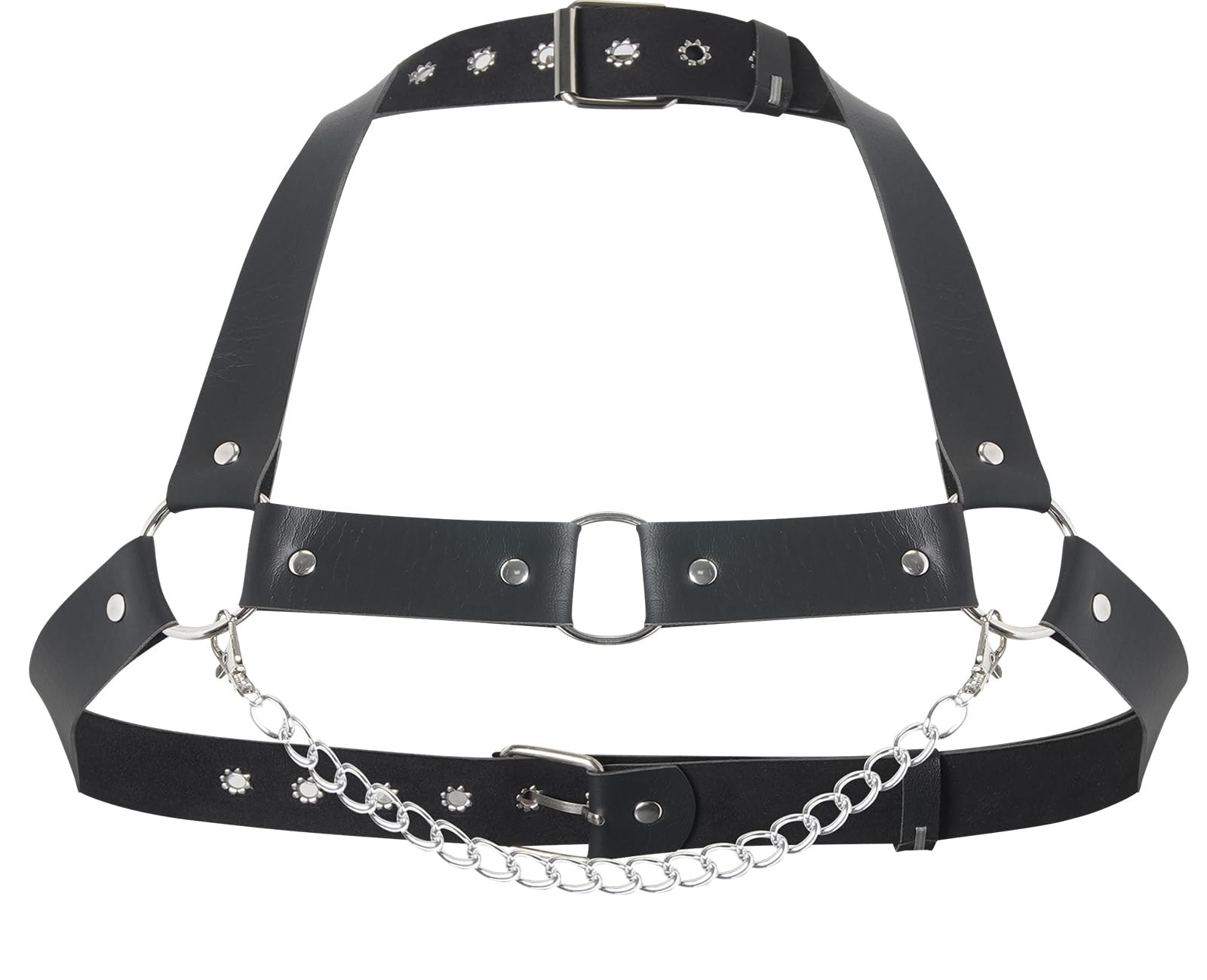 Men’s Adjustable Faux Leather Chest Harness Belt with Alloy Chain, Gothic Pun... gallery
