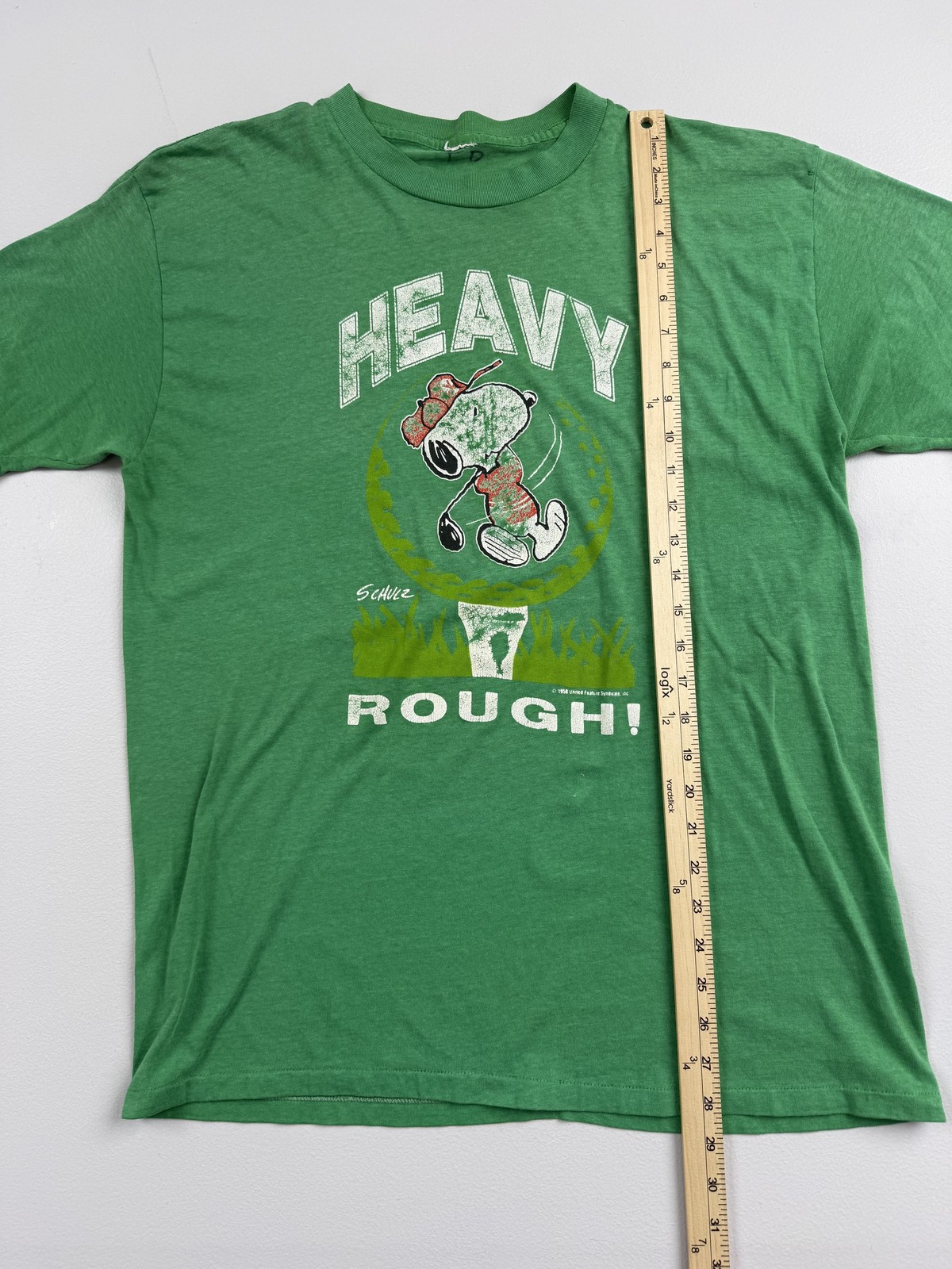 Vintage 1988 Snoopy Peanuts Shirt Mens Green Heavy Rough Golf Tee Cartoon Read gallery