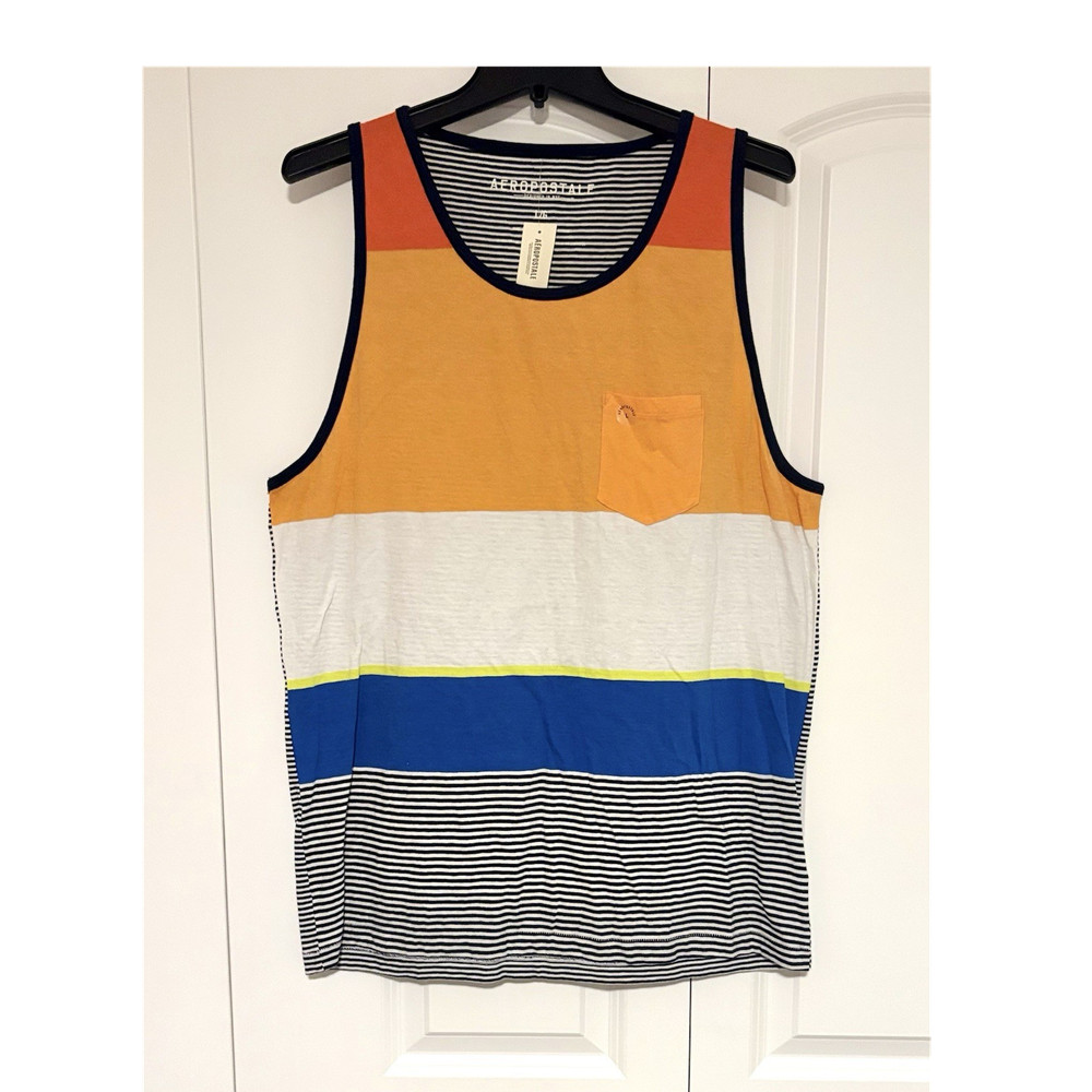 Aéropostale Men’s Striped Colorblock Crew Neck Pocket Tank Top, Size L