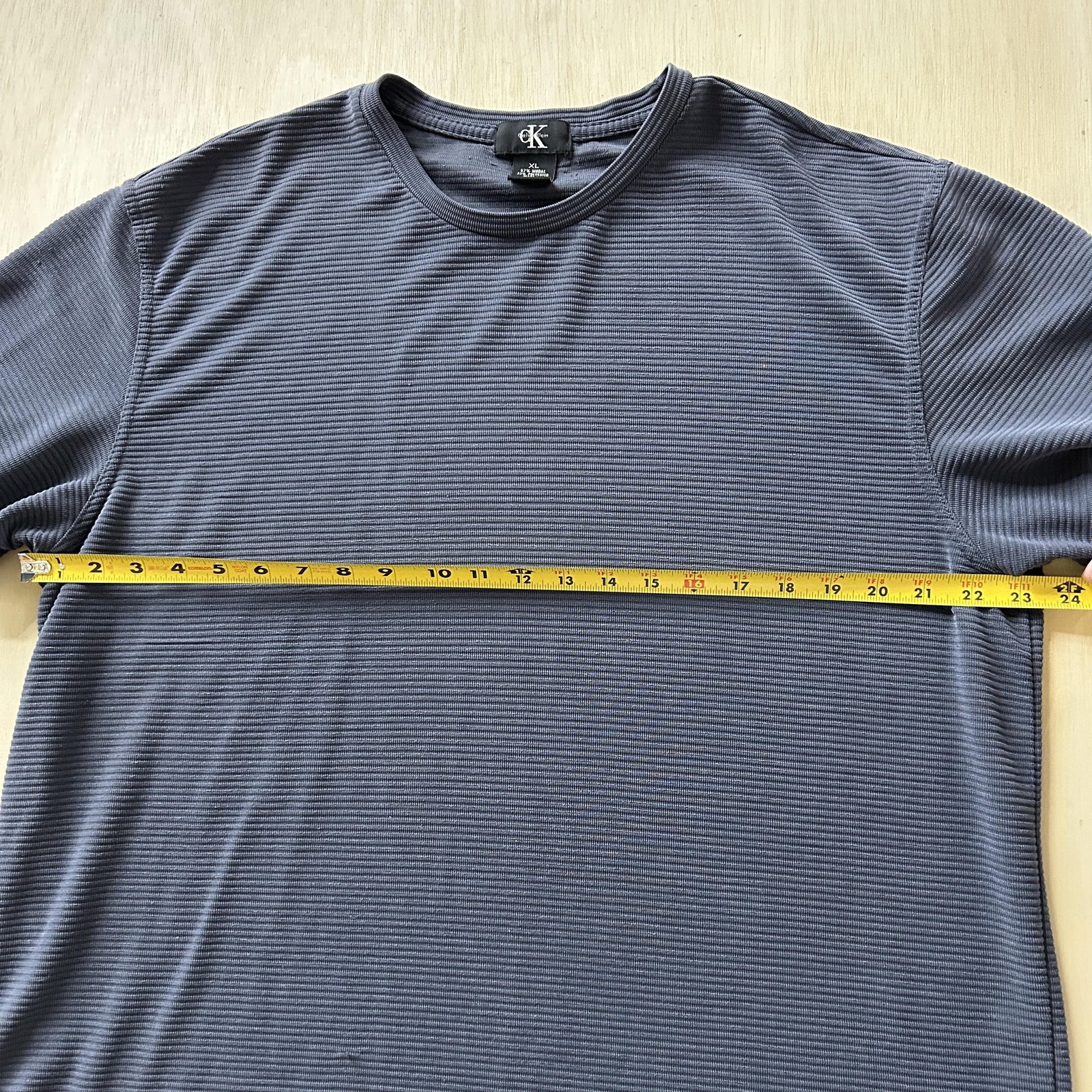 Calvin Klein Shirt Mens XL Blue Textured Striped Modal Blend Casual Tee T-Shirt gallery