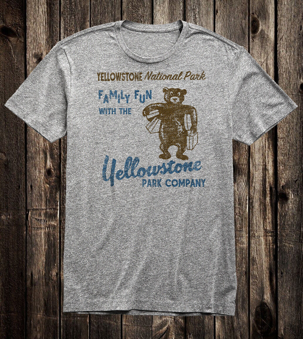 Retro Travel T Shirt Tee Nostalgia Antique Ad Art Yellowstone National Park Bear gallery