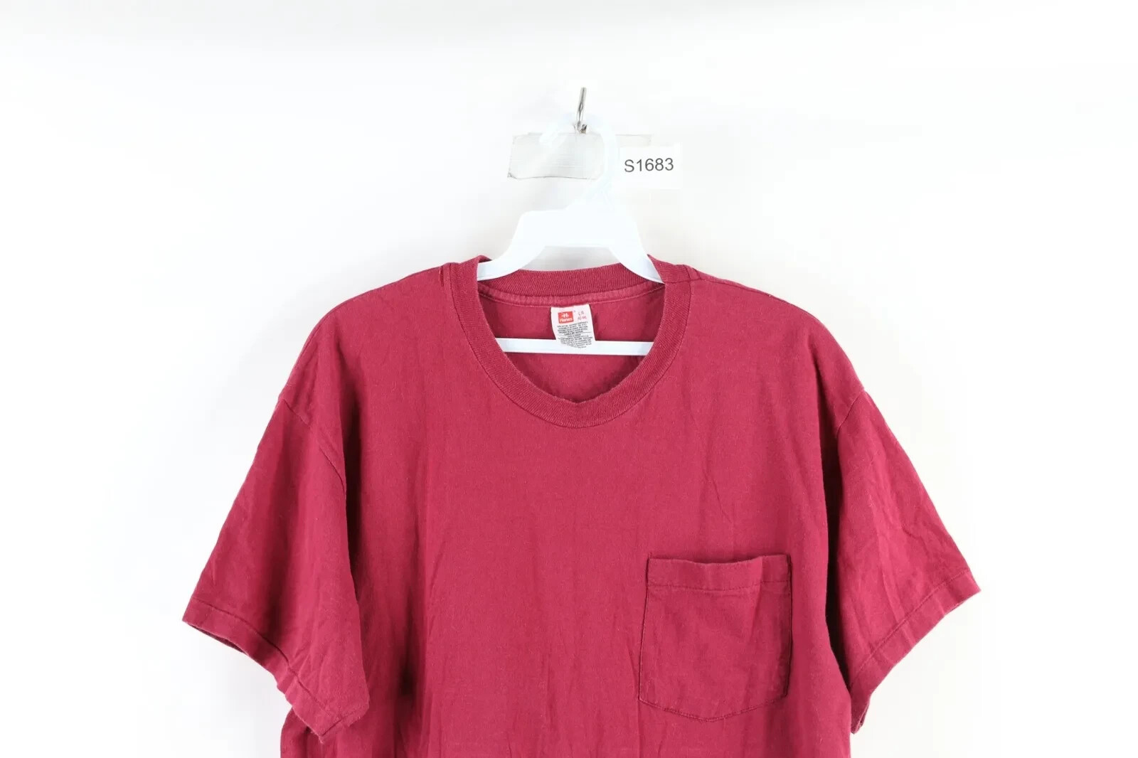 Vintage 90s Streetwear Mens Large Faded Blank Pocket T-Shirt Burgundy Cotton gallery