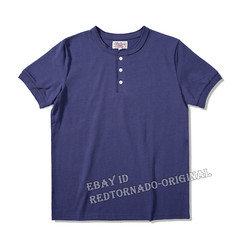 Red Tornado Men Summer Vintage Henley T-Shirt Heavyweight Cotton Retro Selvedge