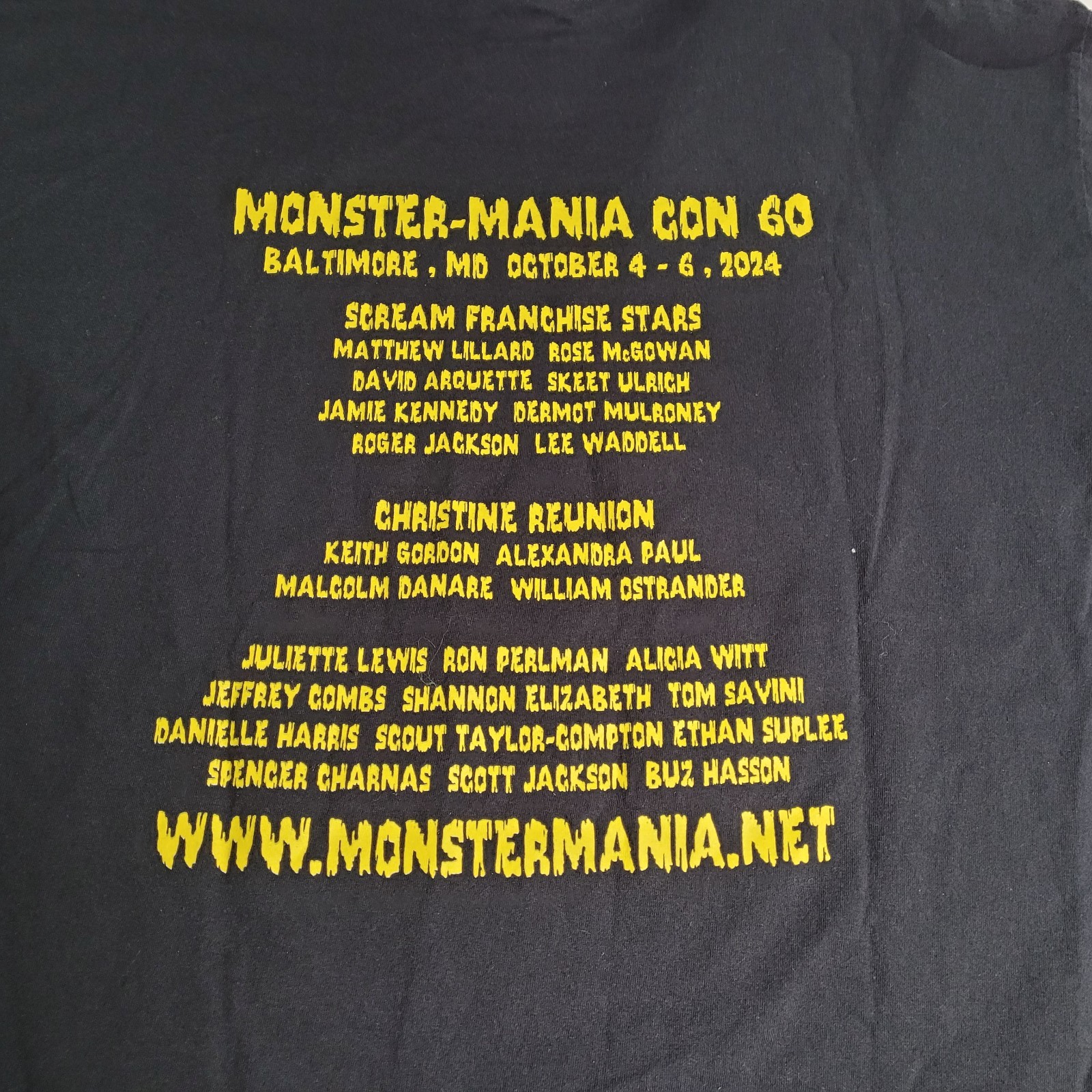Monster Mania 60 Horror Convention T Shirt 2024 Baltimore MD Black 2XL gallery