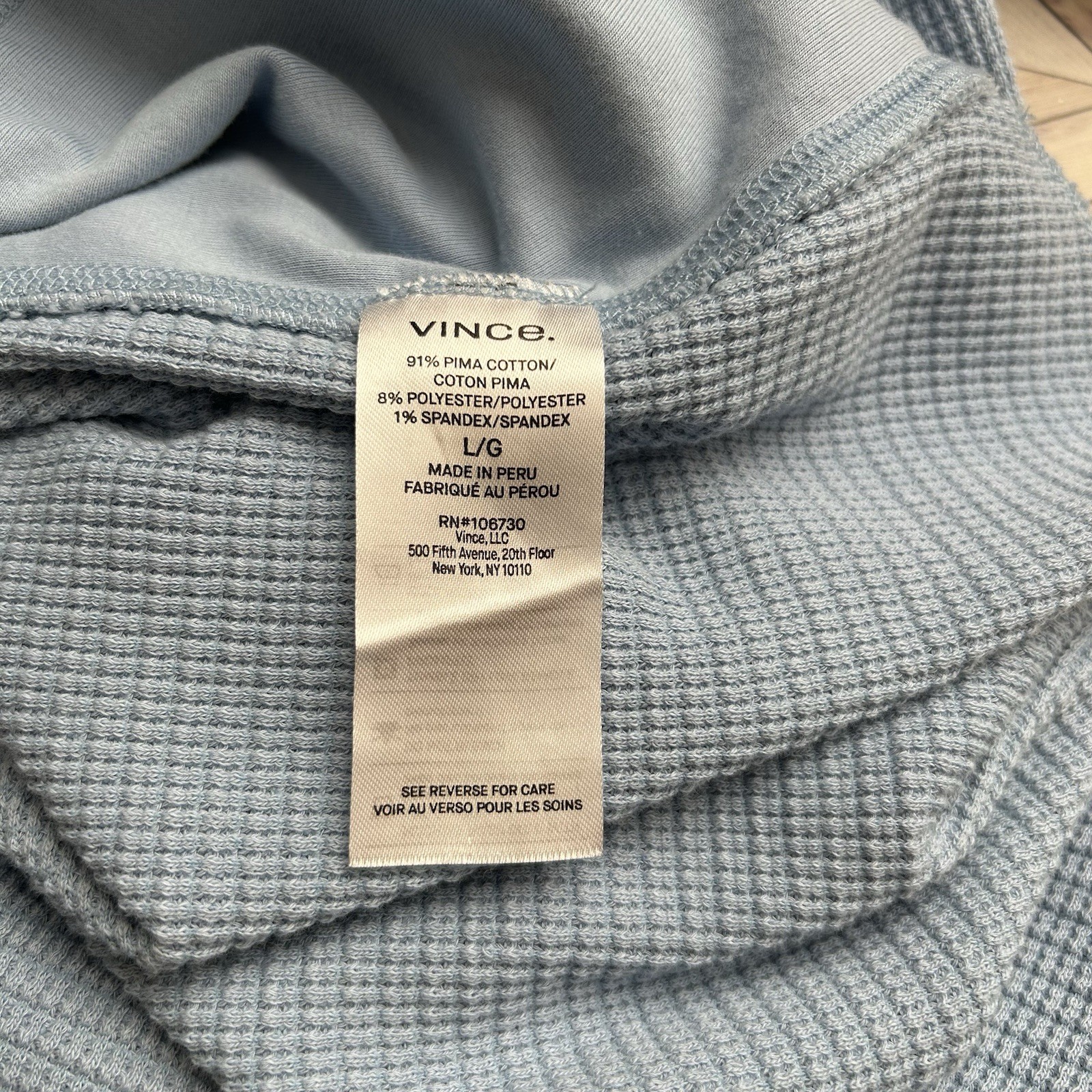 Vince Mens Waffle Knit Shirt Size Large Blue LS Thermal Y2K 90s Look Pima Cotton gallery