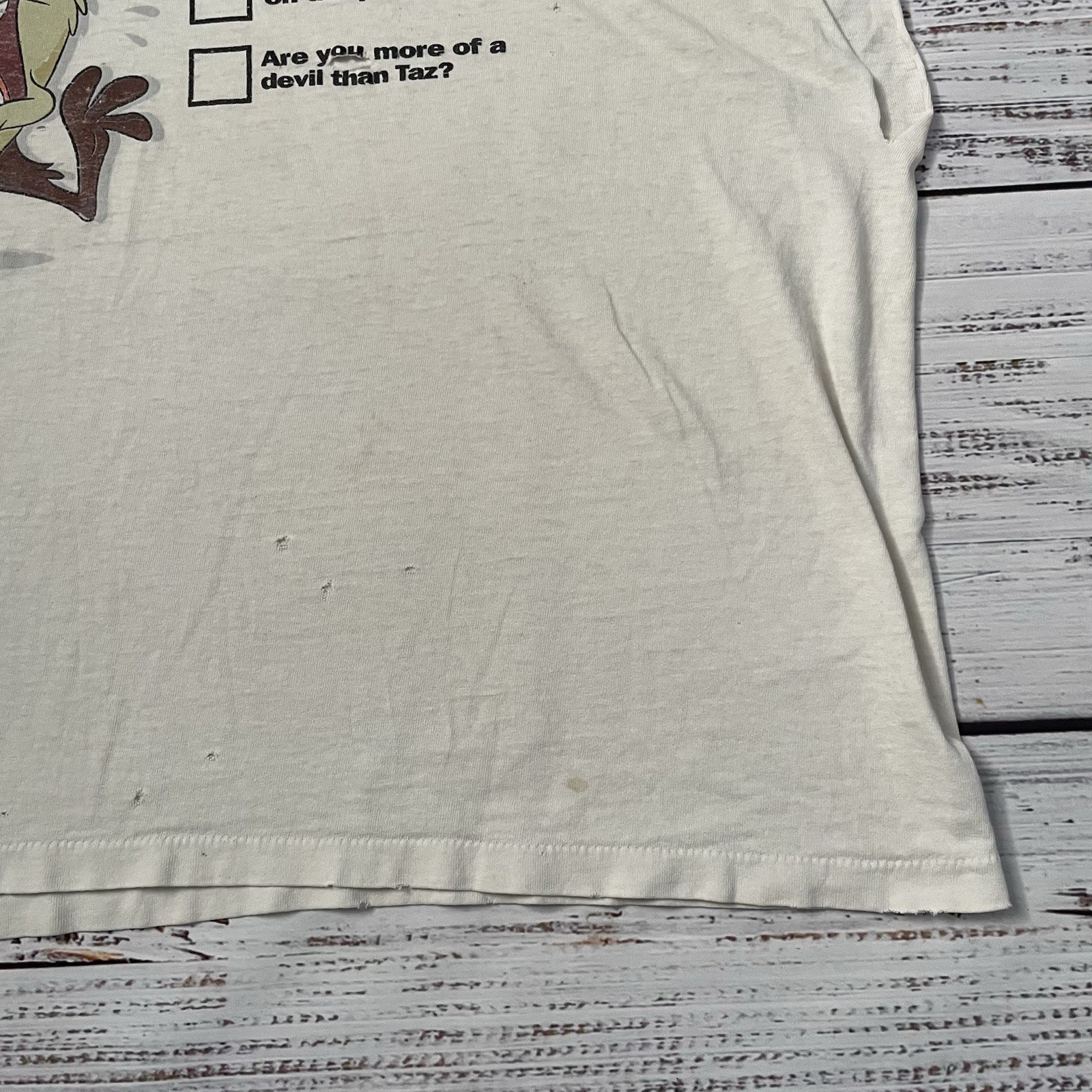 Vintage 90s Taz Looney Tunes Distressed Worn Faded Cut Off White Shirt Adult 2XL gallery