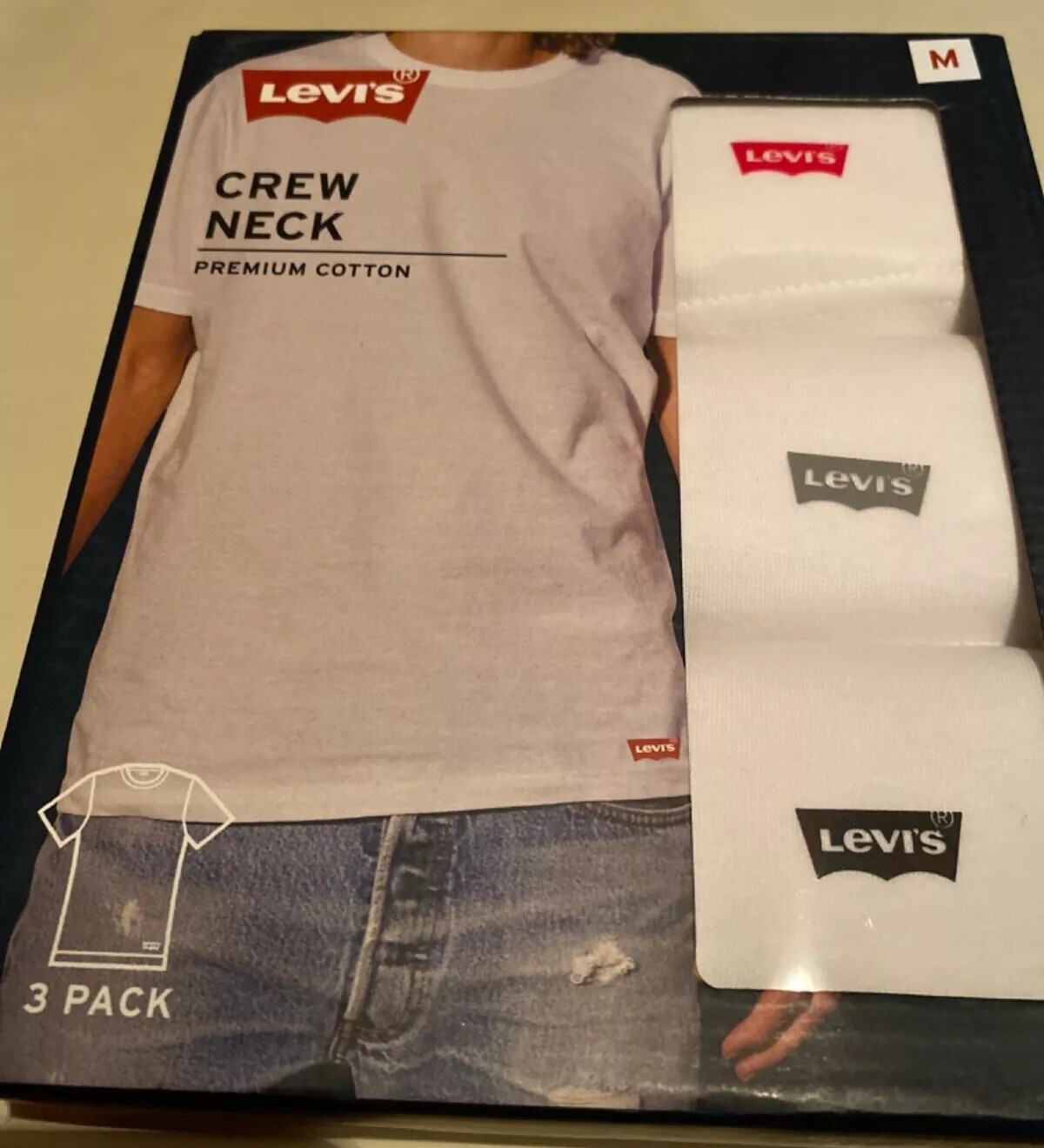 LEVI'S Men's White 3Pack Crew Neck White T Shirts Premium Cotton Choose Size gallery