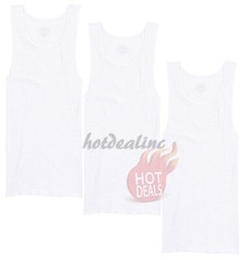 3 Pack Men’s White 100% Cotton Tank Top A-Shirt Ribbed Undershirt Size:S-2XL