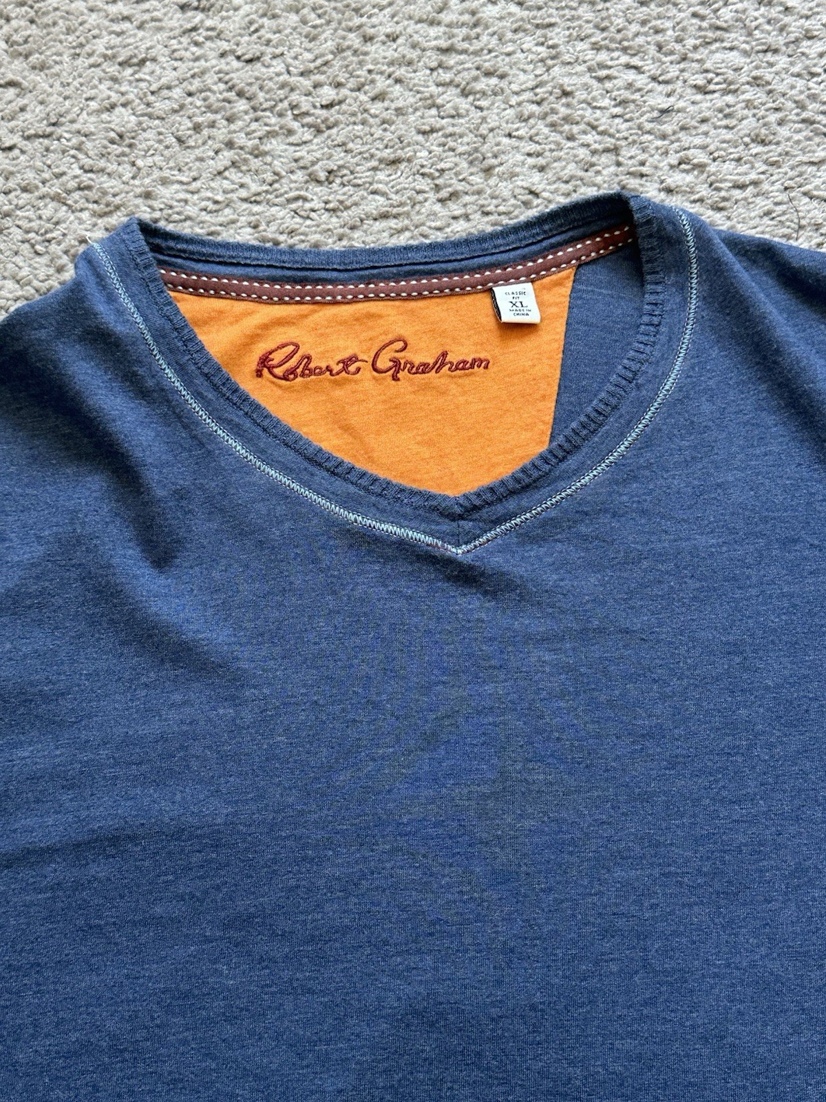 Robert Graham Mens Blue Cotton Knit Embroidered Logo Tee Classic XL gallery