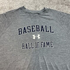 Under Armour Shirt Mens Large Gray Baseball Hall of Fame Logo Stretch Casual Tee