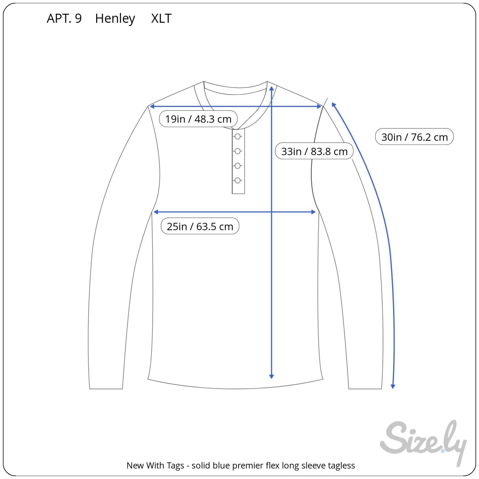 Apt 9 mens long sleeve solid blue cotton blend premier flex henley shirt XLT NEW gallery