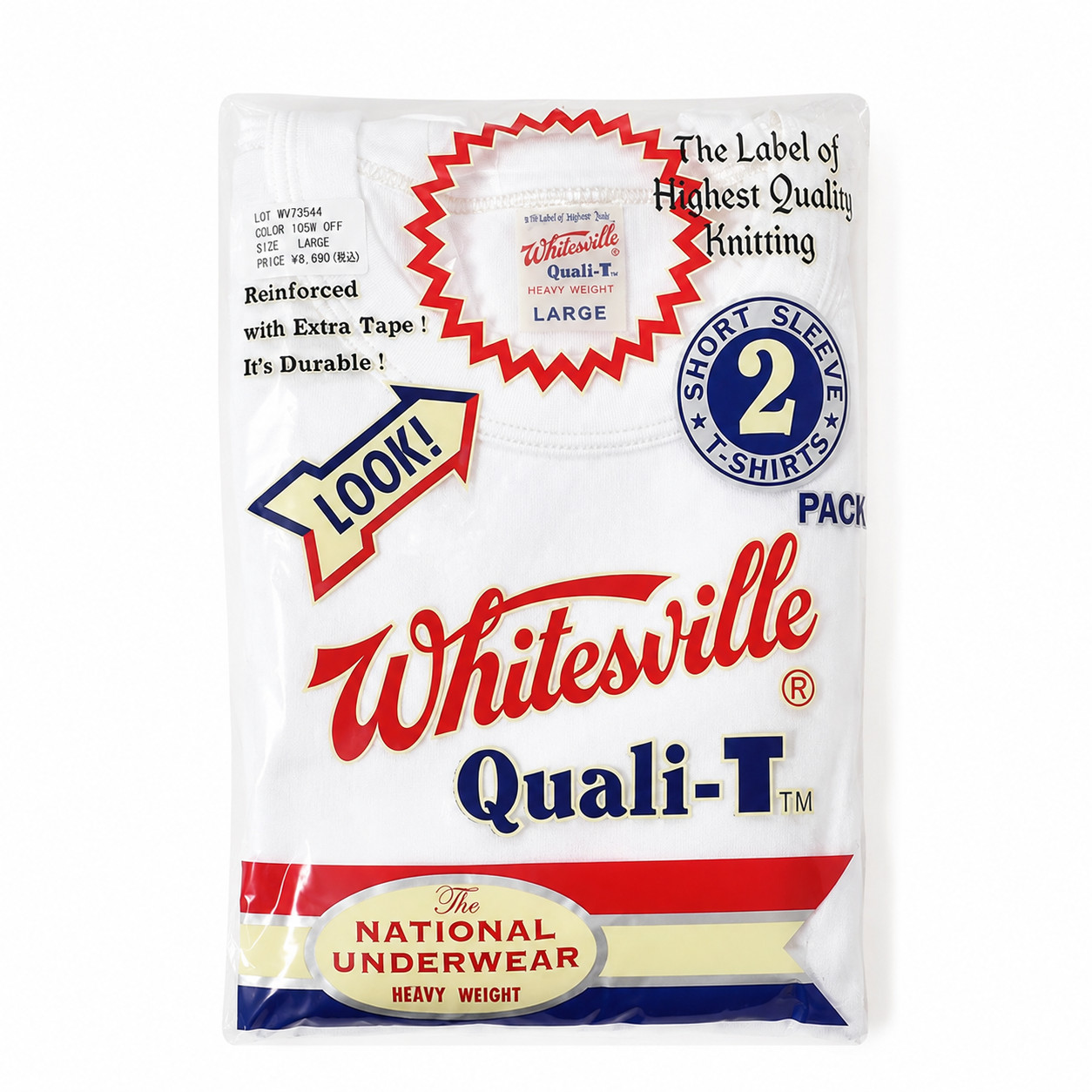 Whitesville WV73544 2-Pack T-Shirt XL Off White Short Sleeve Made in Japan New