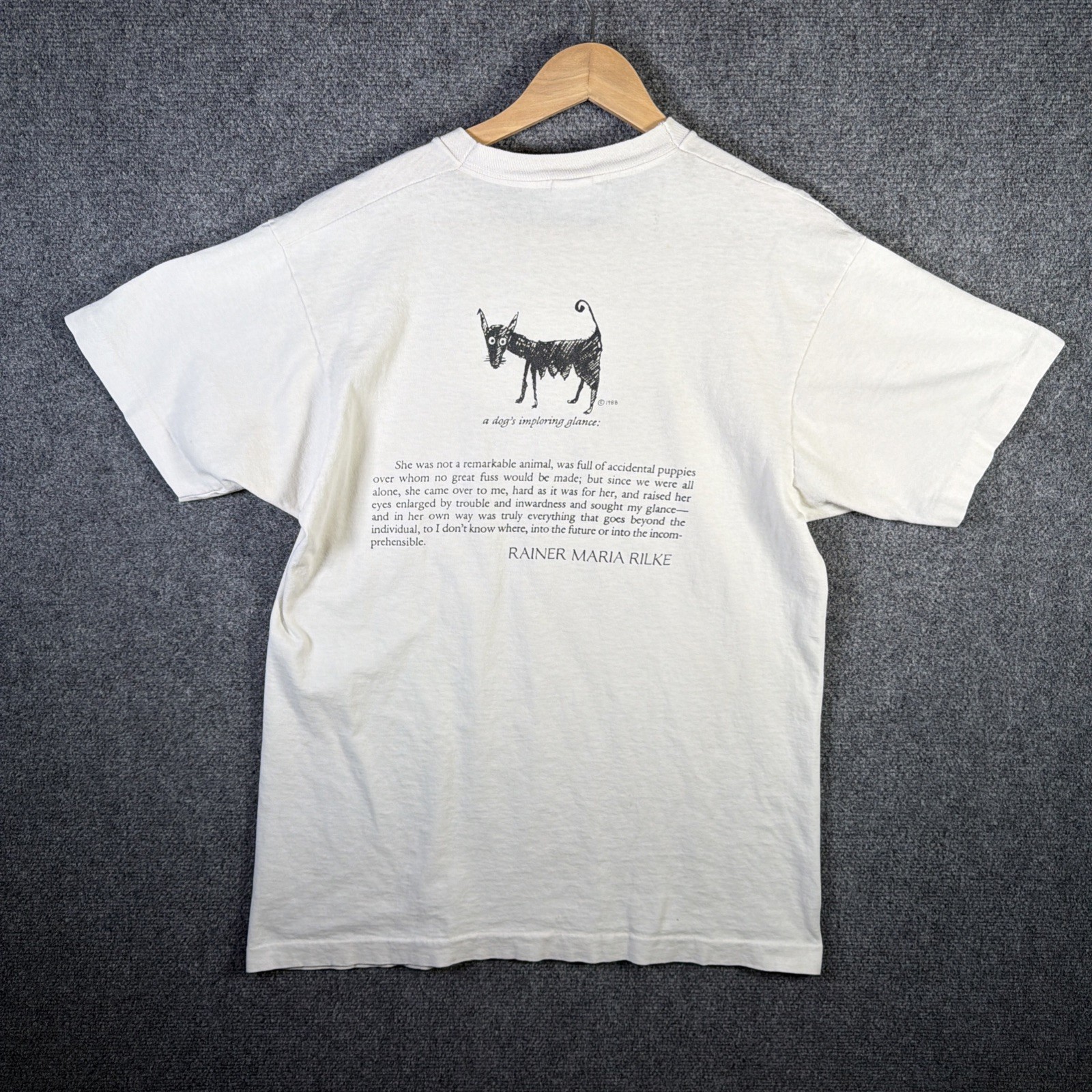 Vintage Mother Dog Studios Shirt Mens Large White 80s Art Abstract Poem Drawing gallery
