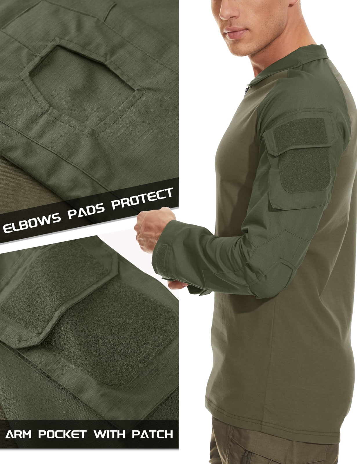 Men's 1/4 Zip Shirts Long Sleeve Ripstop Top Outdoor Work Hiking Training Shirts gallery