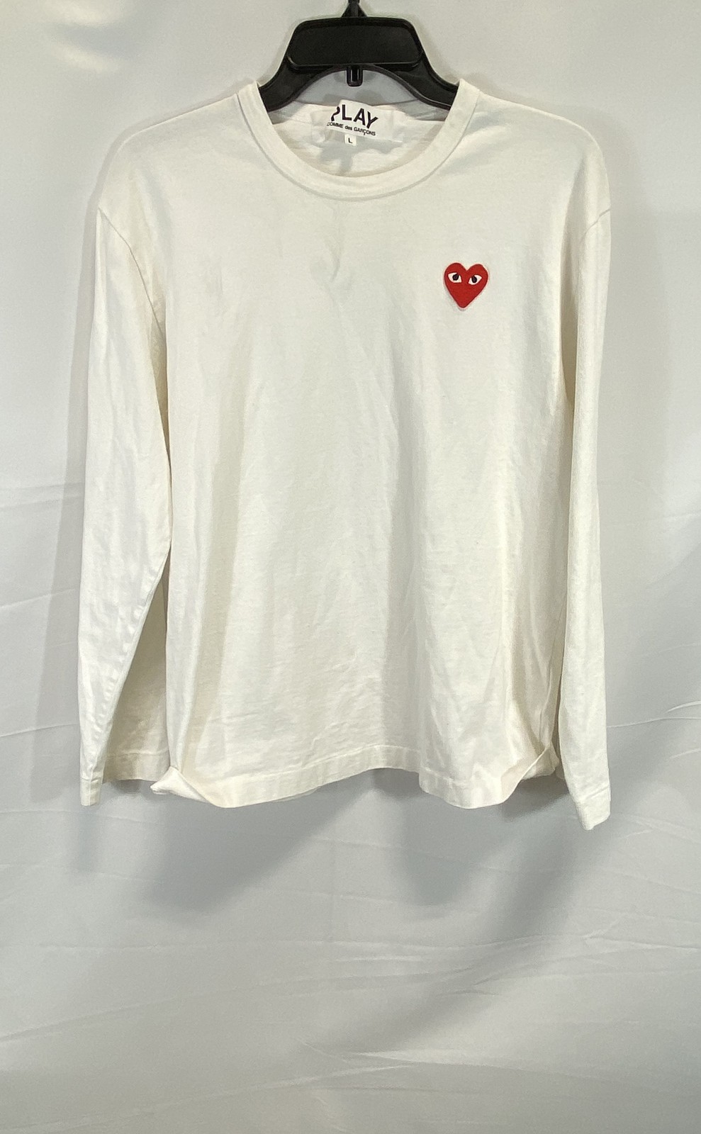 Comme des Garcons PLAY Men’s White Long Sleeve T-Shirt Red Heart Patch Sz L