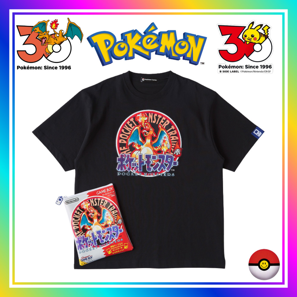Pokemon Center 30th Anniversary Charizard T-shirt Red Game Boy Pouch Retro Japan