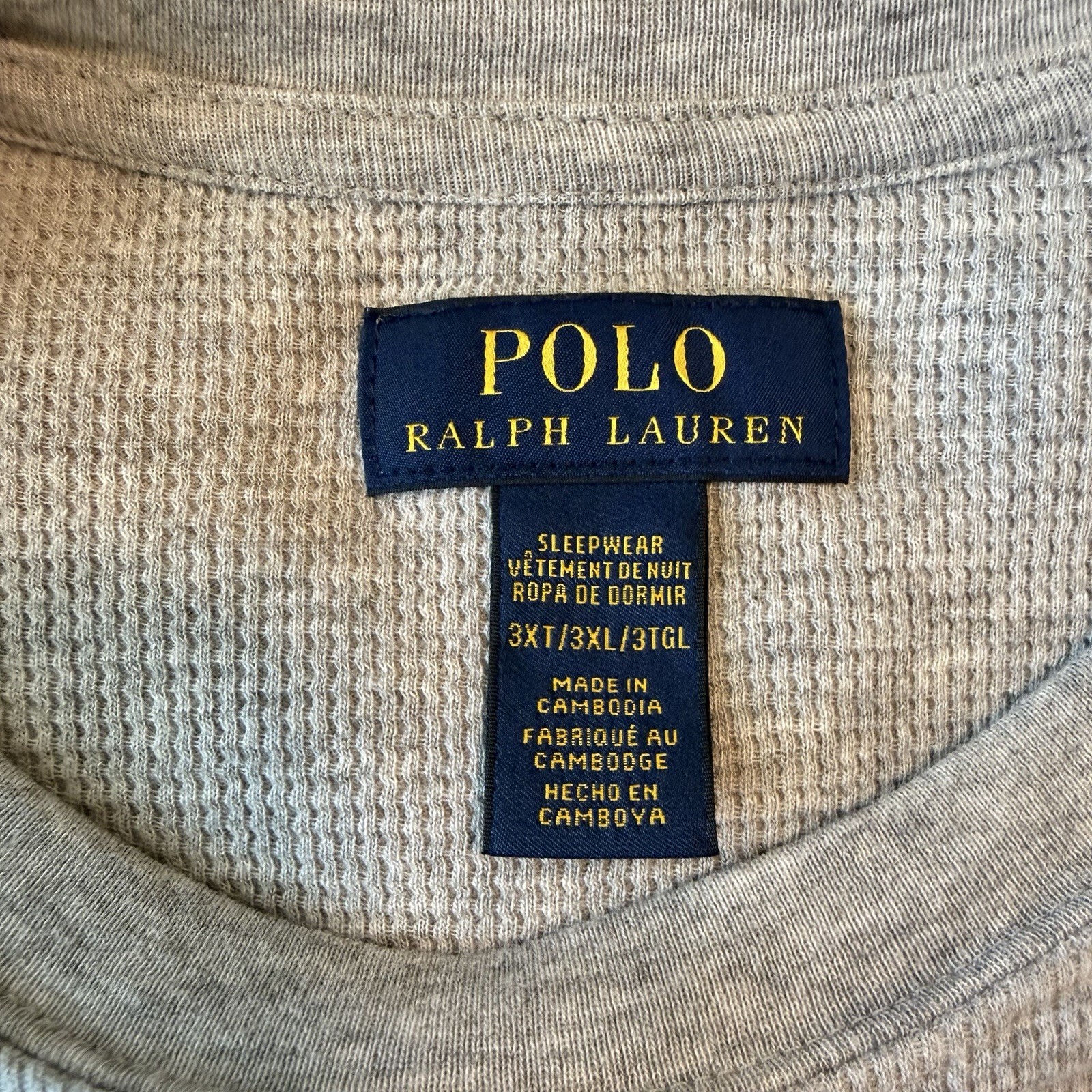 Polo Ralph Lauren Embroidered Bear Gray Waffle Thermal Long Sleeve Shirt Mens 3X gallery