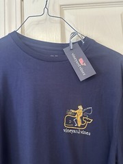 Vineyard Vines Men’s Fisherman Skeleton Whale Pocket Blue L/S Medium T-Shirt