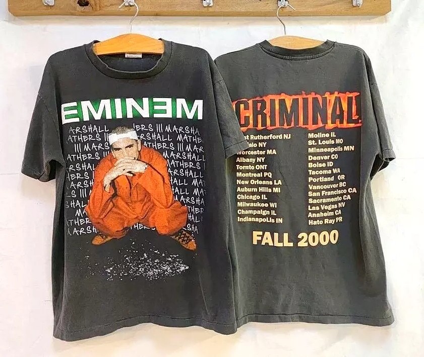 Vintage 90's Eminem Shirt Criminal Tour 2000 Retro 2 Side Black Unisex Tshirt gallery