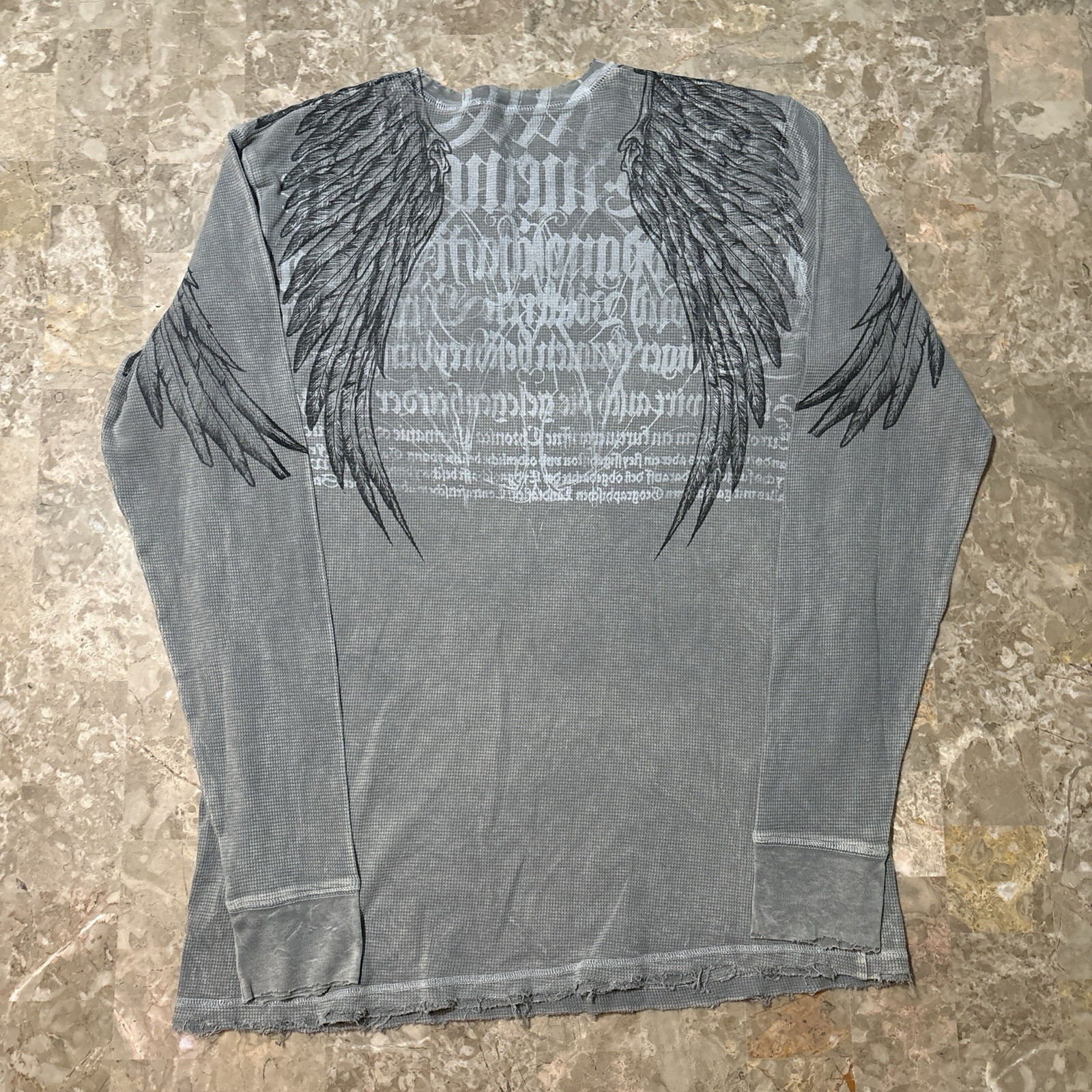 Affliction Thermal Shirt Mens XL Grey Long Sleeve Two Sided Jesse Pinkman Wings gallery