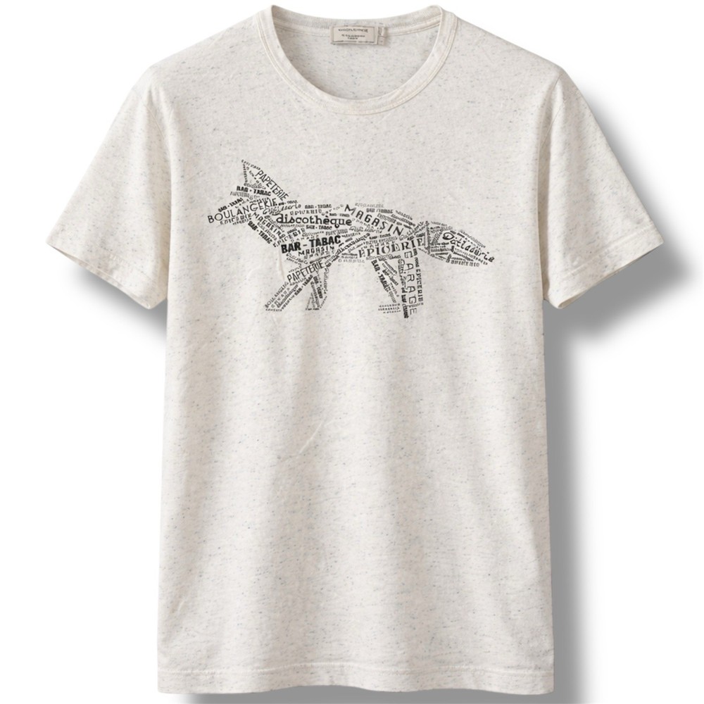MAISON KITSUNE PARIS RARE FOX MULTI-LOGO WHITE COTTON MENS CLASSIC T SHIRT SZ L