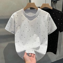 Sparkly Star Sequin Men’s Short Sleeve T-Shirt Casual Cotton Blend Crew Neck Tee