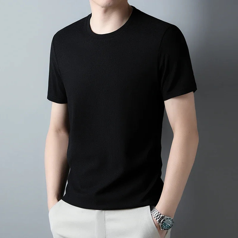 Summer High-End New Mulberry Silk Round Neck T-shirt Men’s Thin Pure Color Silk