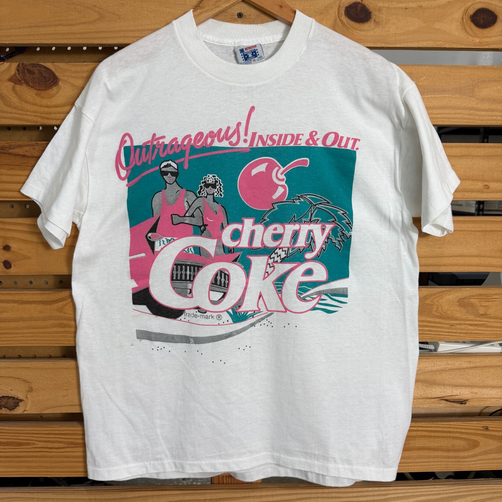 Vintage 80s Cherry Coke T Shirt Cherry Coke Palm Trees Couple Walking Beach XL