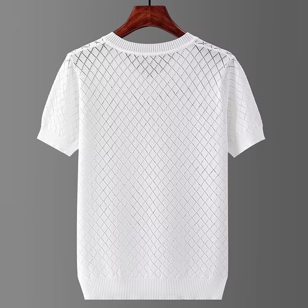 V Neck Short Sleeve Men's T Shirt Ice Silk Hollow Lightweight Summer Top gallery