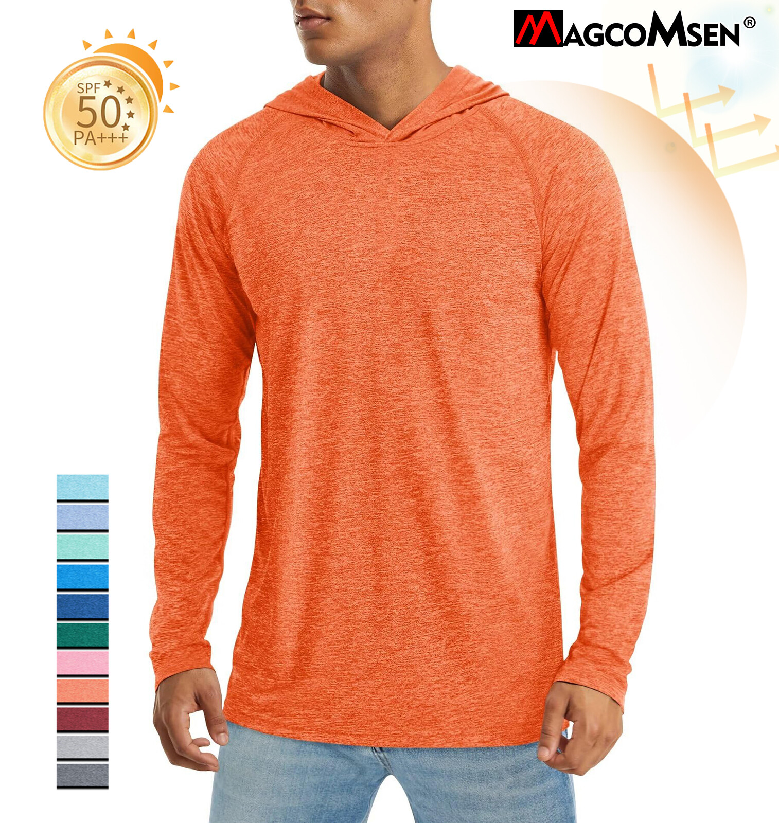 UPF 50+ Men’s Sun Block Hoodie Long Sleeve UV Shirts Quick Dry Performance Tops