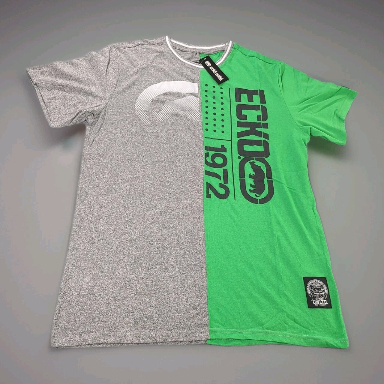 ECKO Unltd. Men's Color Block Graphic Tee Green/Grey Size Large New With Tags gallery