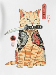 Niepce Samurai Swordart Cat Graphic Tee Japanese Streetwear Crewneck T-Shirt
