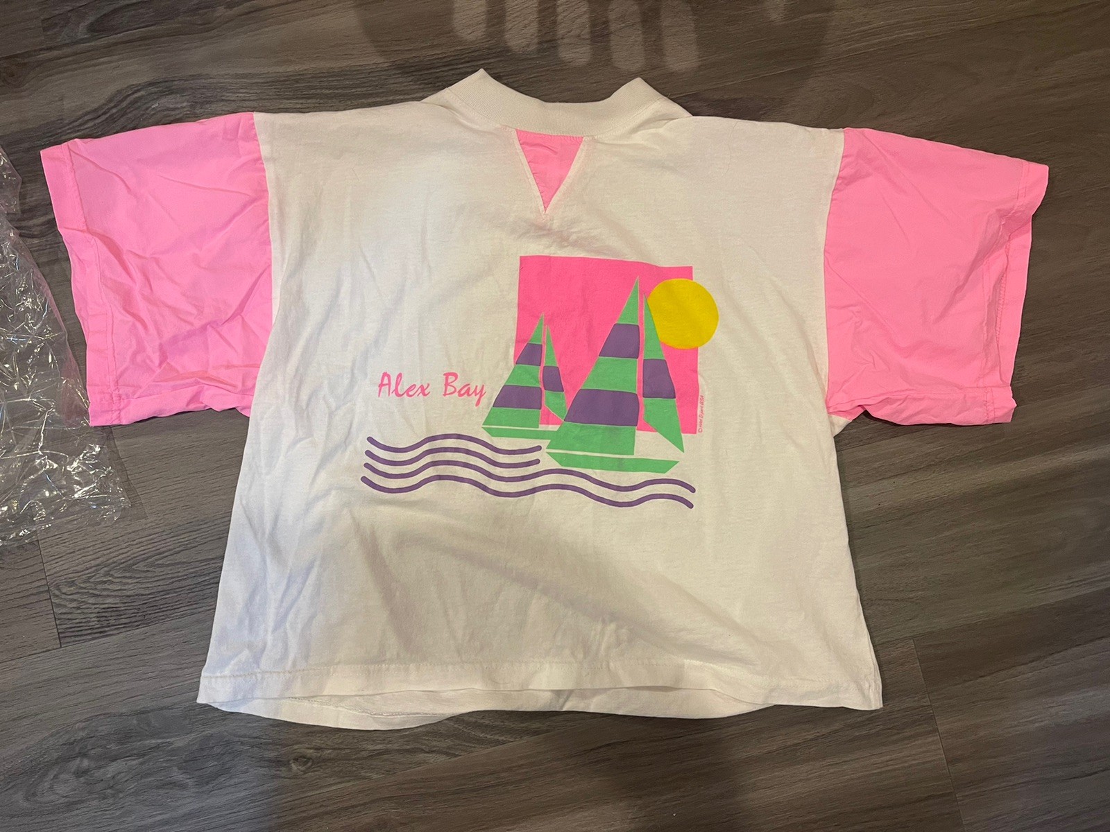 ALEX BAY Vintage T-Shirt NEON PINK ACCENTS 1990s Made In USA- UNISEX OSFA