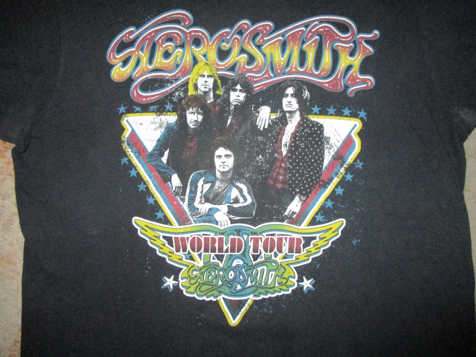Retro AEROSMITH WORLD TOUR T SHIRT Dream On 70s Rock Concert Steven Tyler LARGE gallery