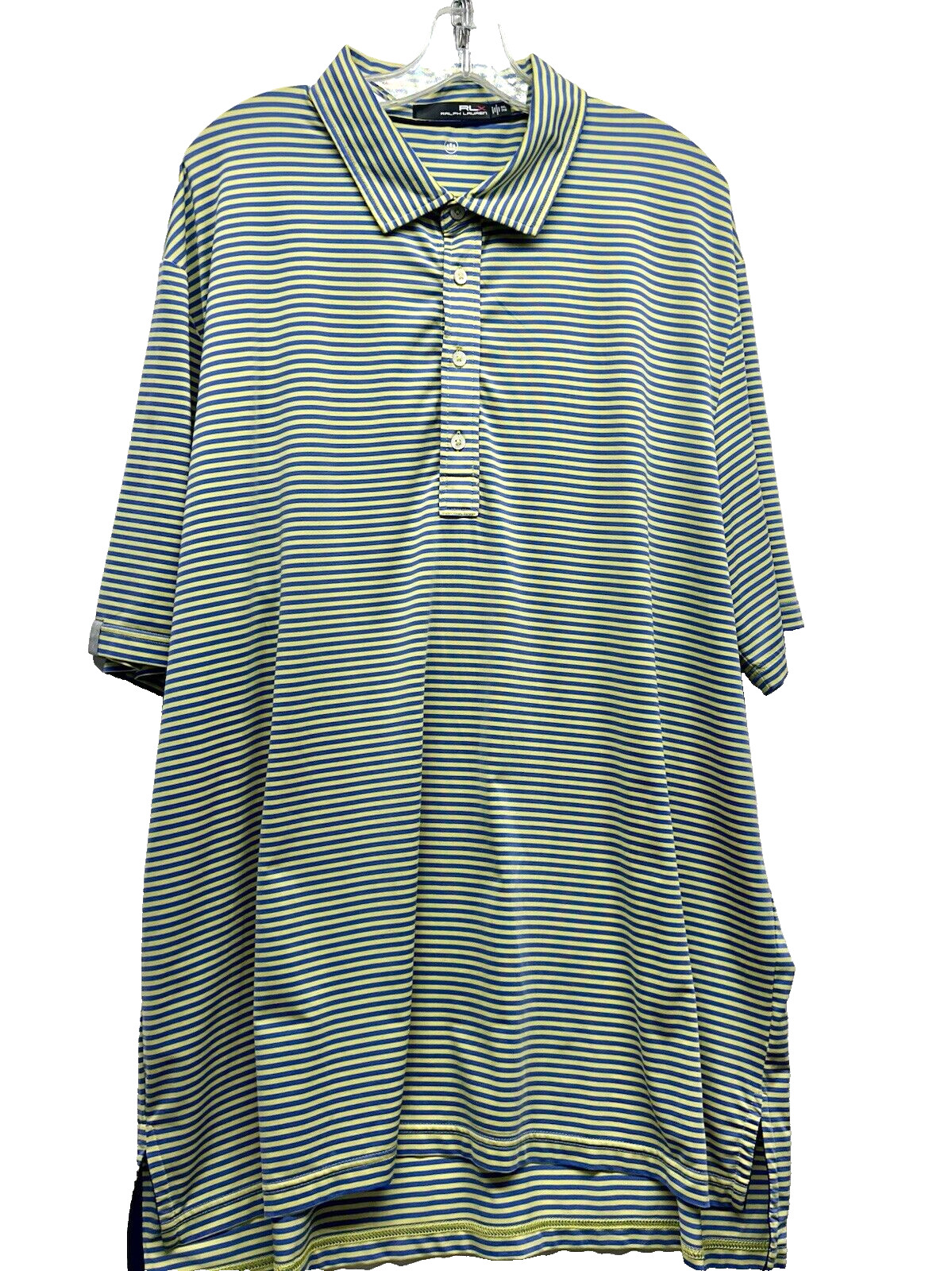 RLX Men’s 2XL Blue/Yellow Striped Polyester Blend Polo Shirt (E4)