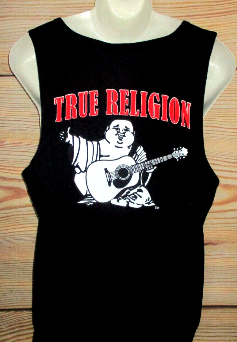 MENS TRUE RELIGION BUDDHA HORSESHOE BLACK TANK TOP T-SHIRT SIZE L