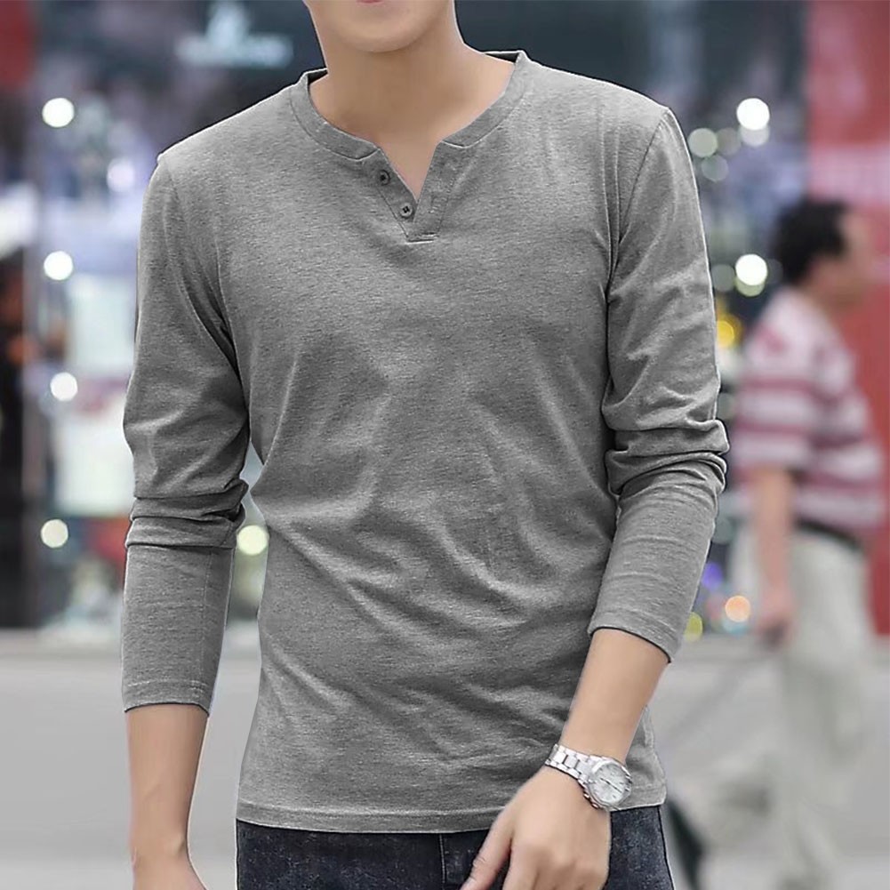 Stylish Men's Button V Neck Henley T Shirt Slim Bottoming Tops Long Sleeve gallery