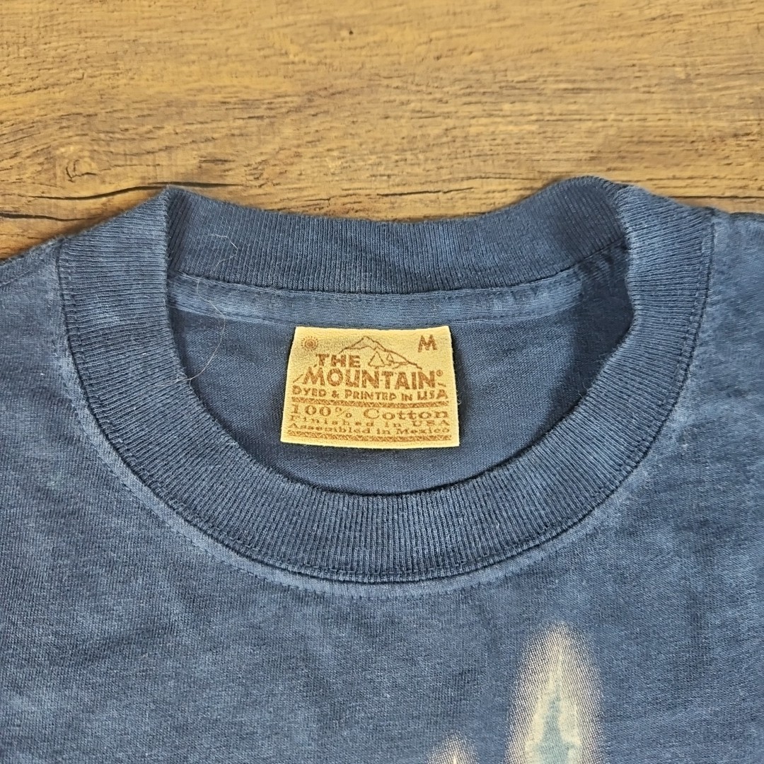 Vintage The Mountain T Shirt Men's Medium Blue Dragon Wizard Leather Tag gallery