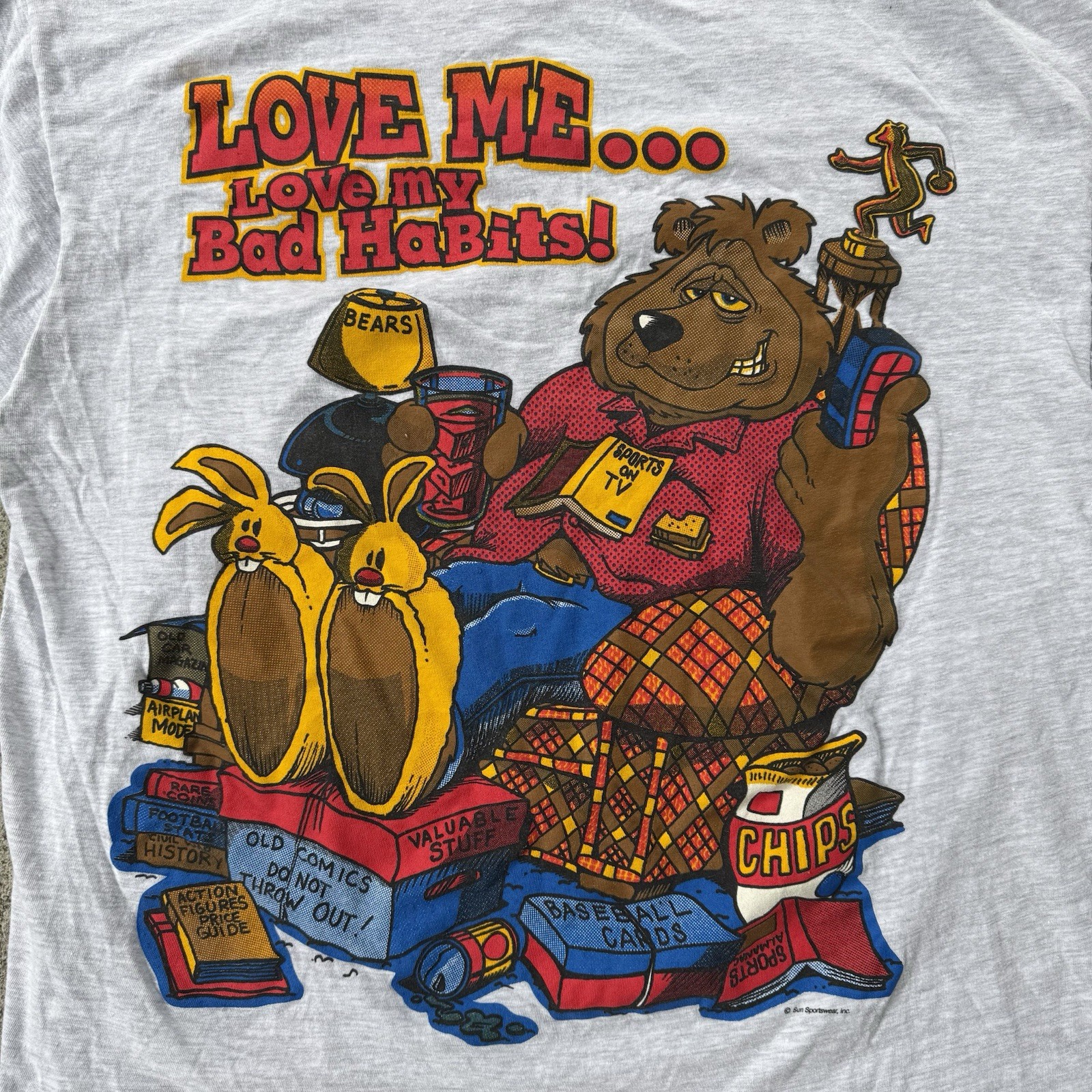 Vintage 90s Love Me Love My Bad Habits Bear Graphic Dad Joke T Shirt Mens XL gallery