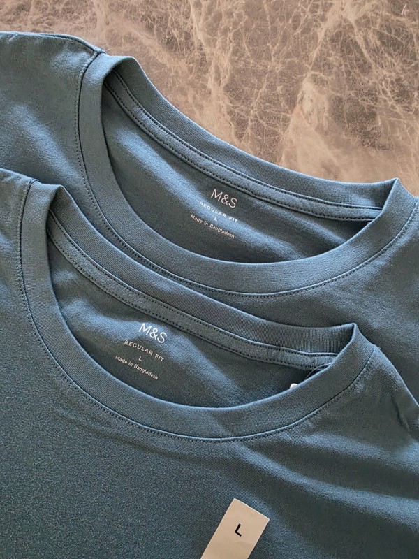 M&S Regular Fit Pure Cotton Crew Neck T-Shirt ~ LONG LENGTH ~ 2 PACK ~ Size L